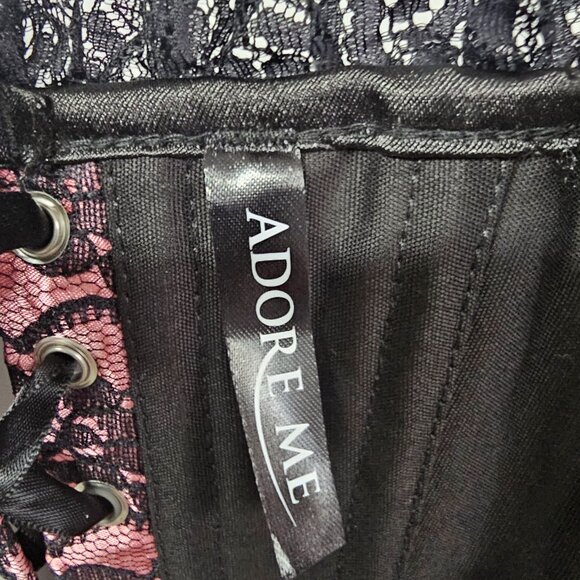 Adore Me Corset Black Pink Lace Ribcage Lace Up Whimsigoth S - Picture 6 of 11